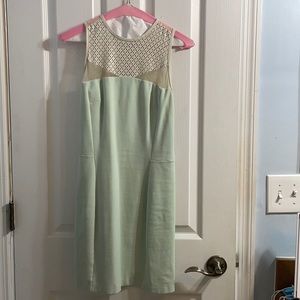Beautiful mint green dress with off white leather and mesh